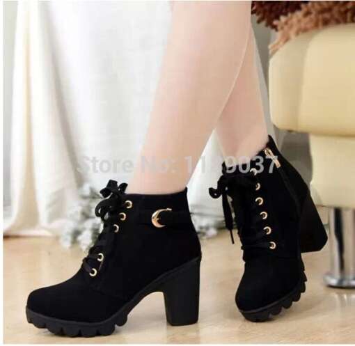 New Autumn Winter Women Boots High Quality Solid Lace-up European Ladies PU Leather Fashion Boots Free Shipping