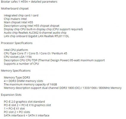 Biostar H55A+ LGA 1156 DDR3 emaplaat